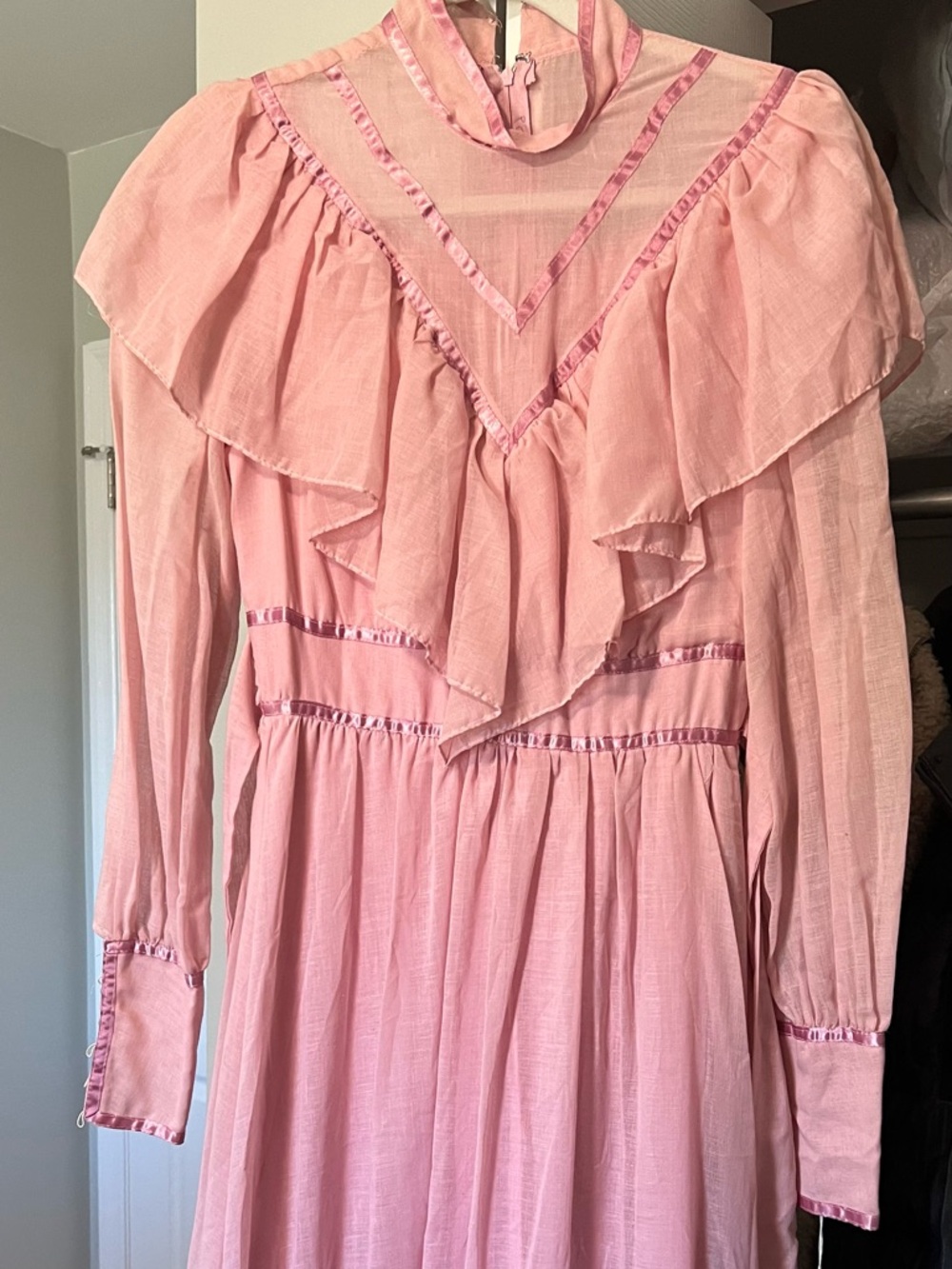 Vintage JCPenny Gunne Sax Style Pink Ruffle Maxi Dress